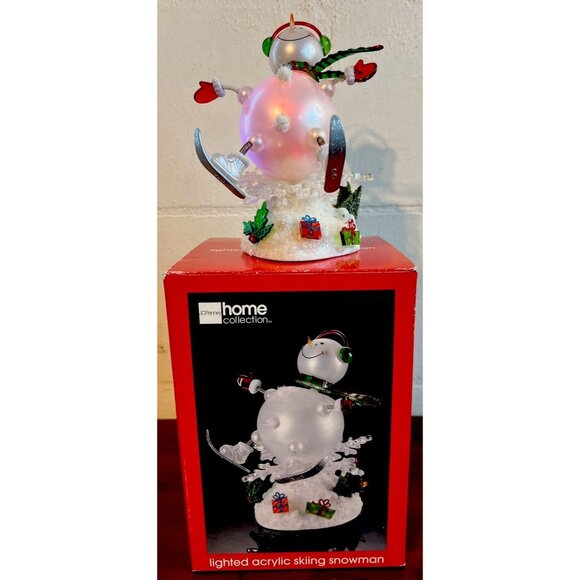 JC Penney Home Collection 7" Lighted Acrylic SKIING SNOWMAN in Box TESTED WORKS - Picture 1 of 14